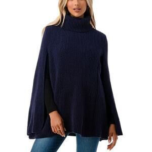 Marcus Adler The Everlee Topper Navy Turtleneck Knit Poncho Sweater One-Size $98